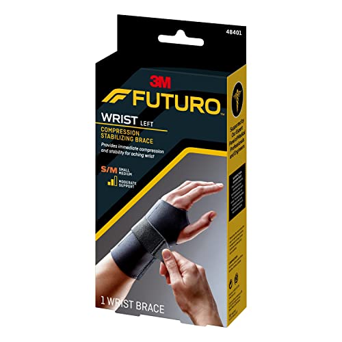 FUTURO-135 Compression Stabilizing Wrist Brace, Helps Support Sprains, Strains, and Symptoms of Carpal Tunnel Syndrome, Small/Medium - Black