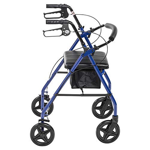 Drive Medical R728BL Foldable Rollator Walker with Seat, Blue