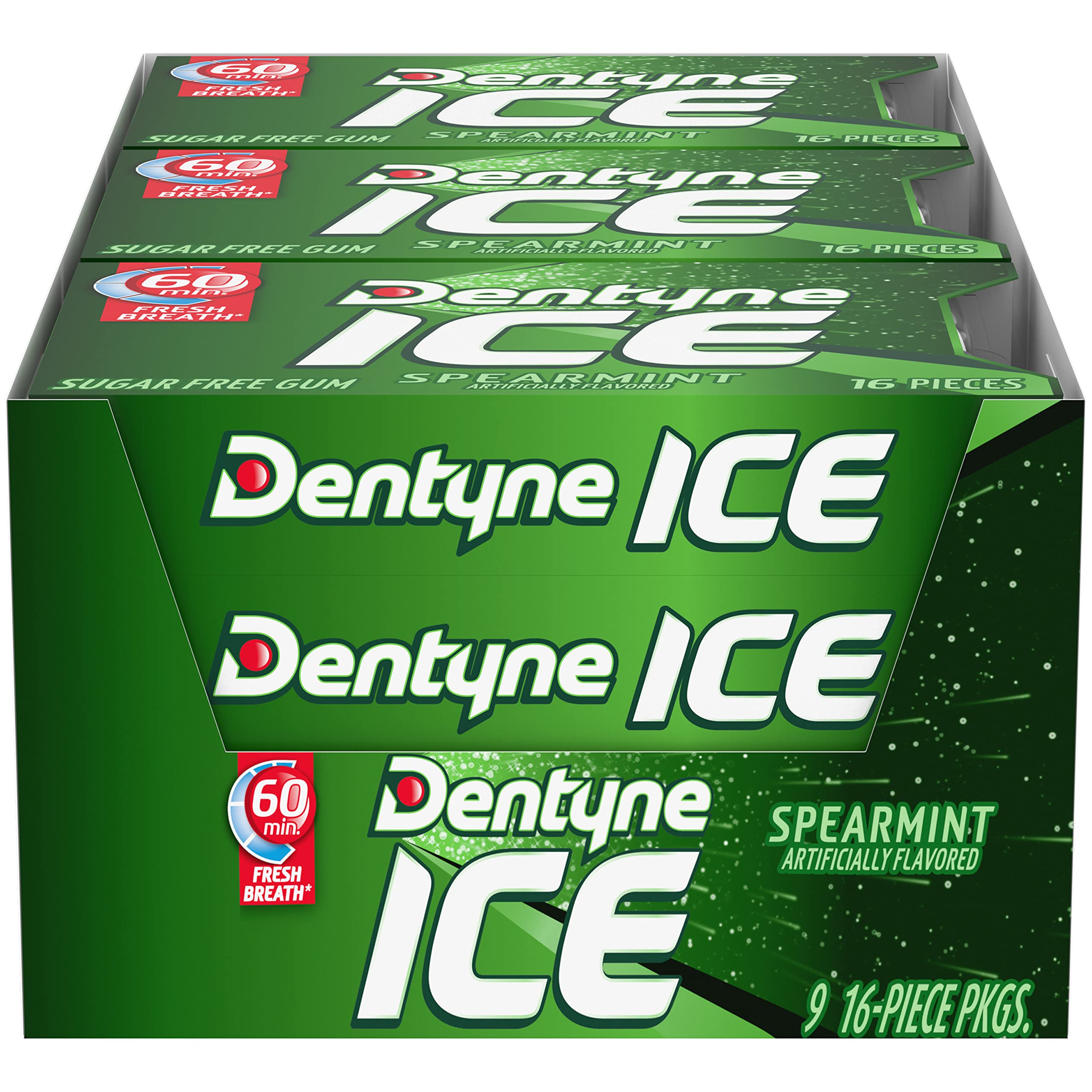 Dentyne Ice Sugar Free Gum (Spearmint 16 Piece Pack of 9)