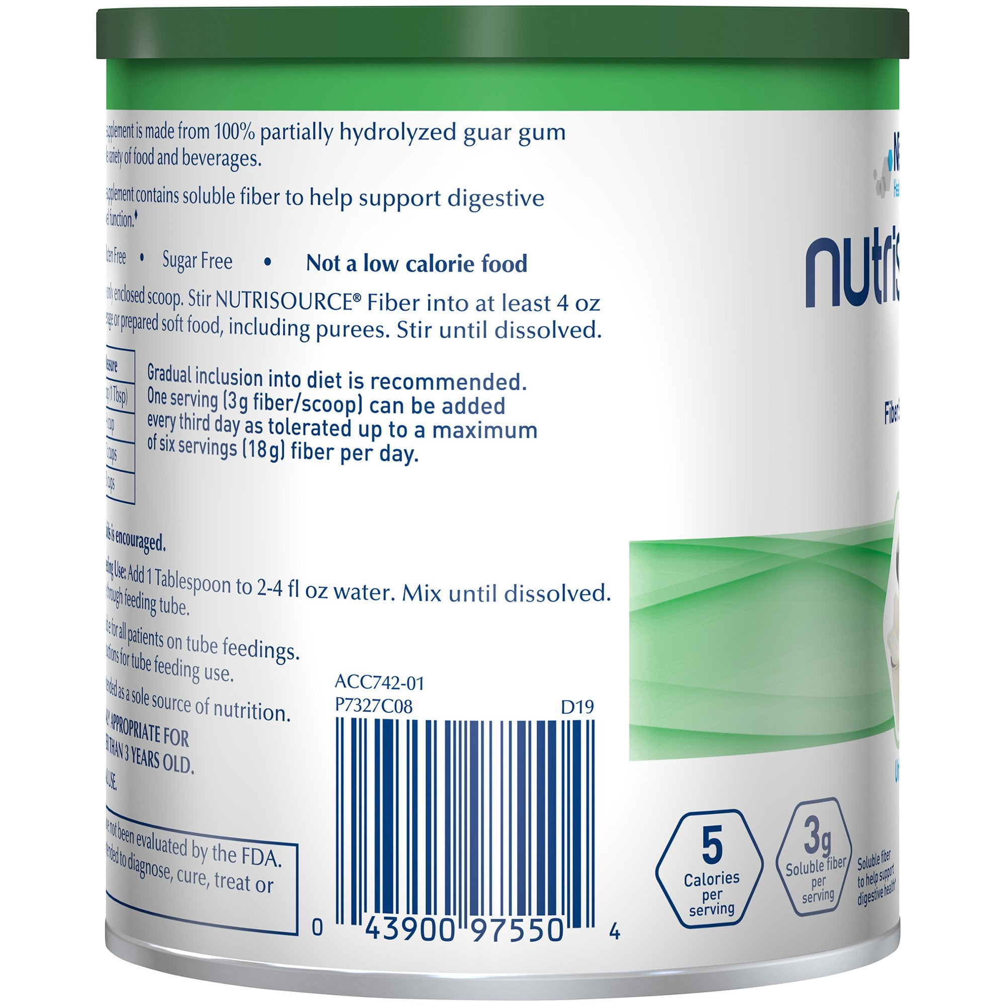Oral Supplement Nutrisource Fiber Unflavored Powder 7.2 oz. Canister