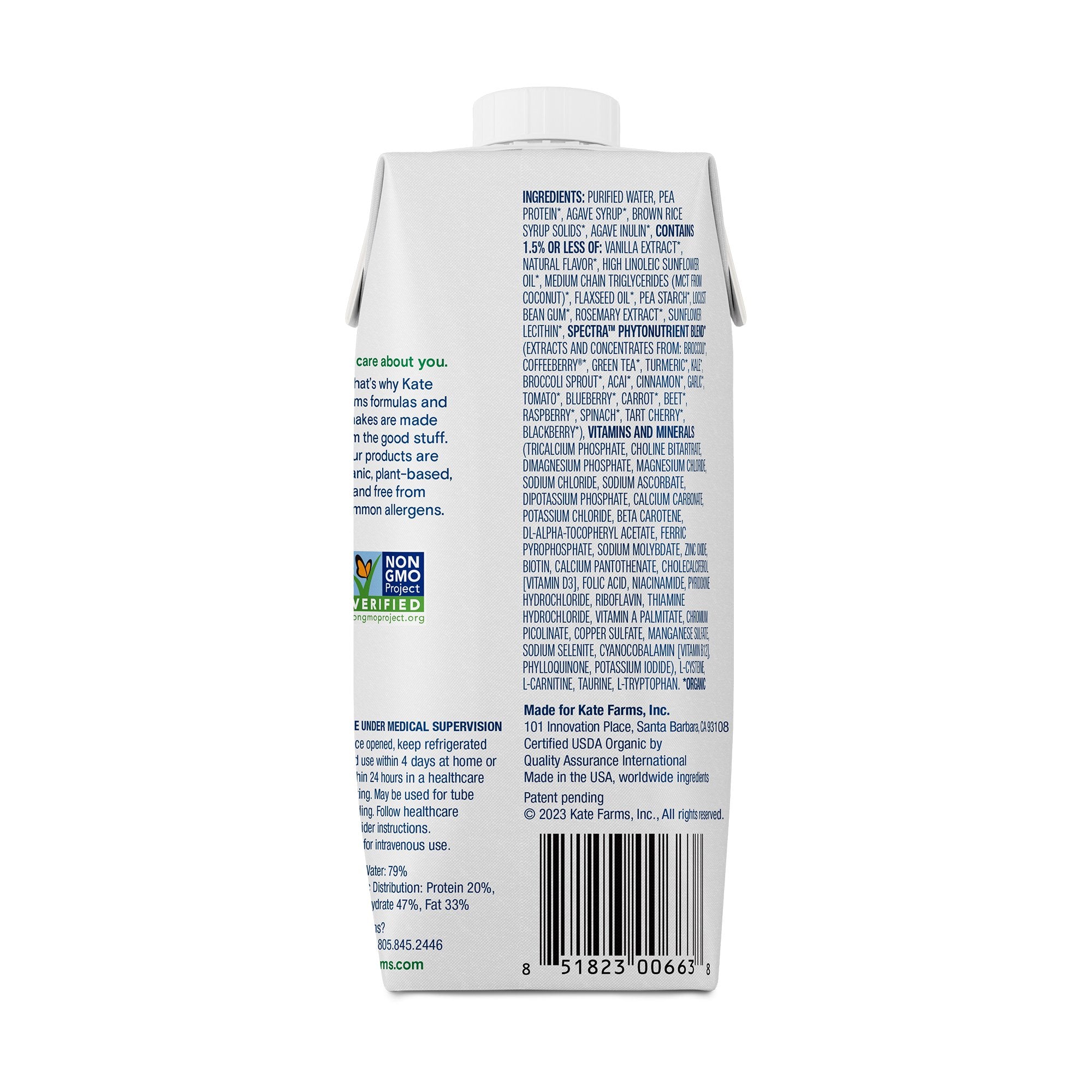 Oral Supplement Kate Farms Standard 1.0 Vanilla Flavor Liquid 11 oz. Carton