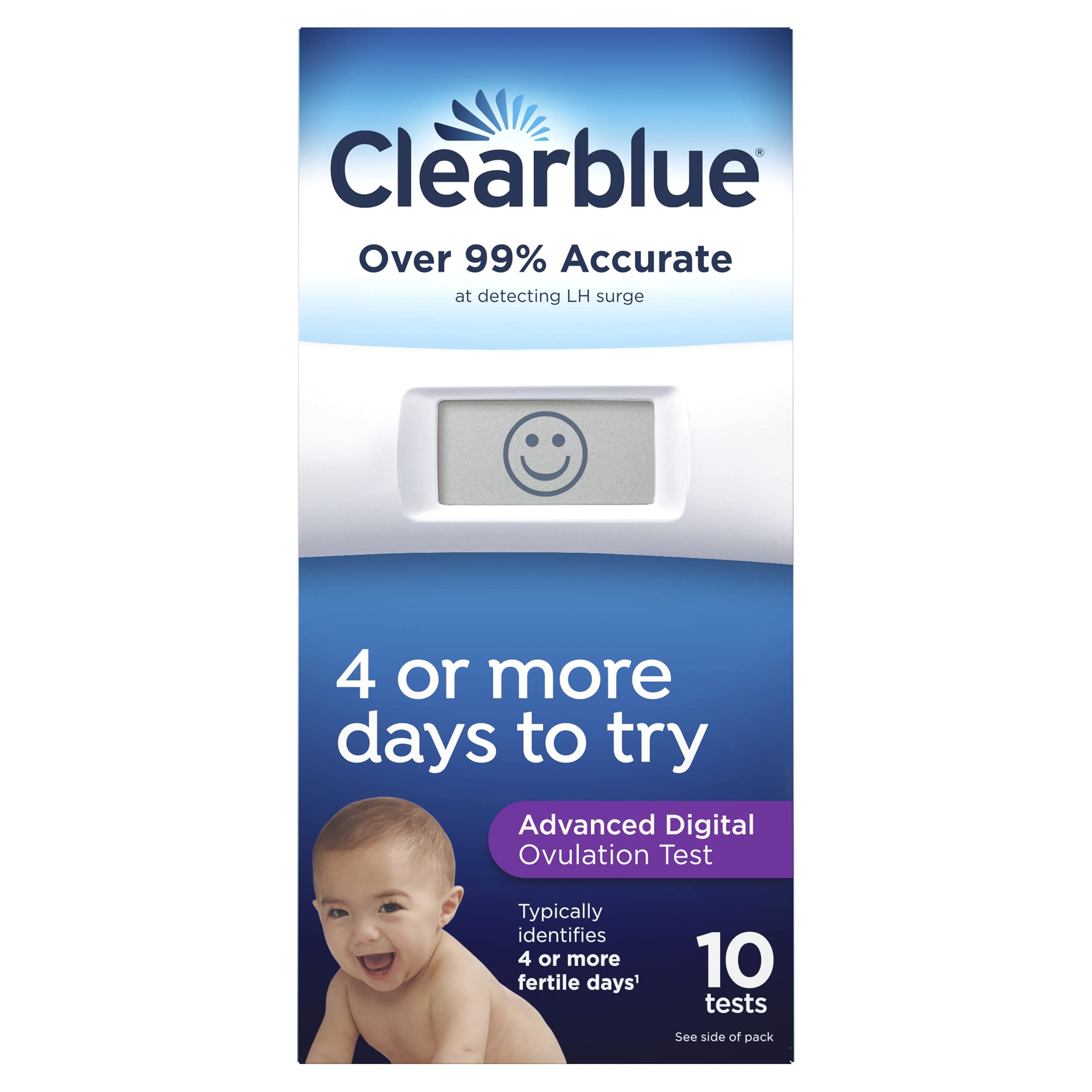 Clearblue Advanced Digital Ovulation Test, Predictor Kit, featuring Advanced Ovulation Tests with digital results, 10 Ovulation Tests (Pack of 1)