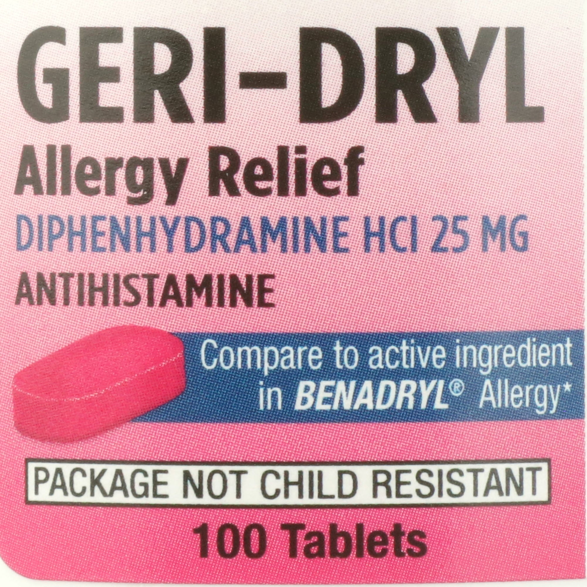 Allergy Relief Geri-Dryl 25 mg Strength Tablet 100 per Bottle
