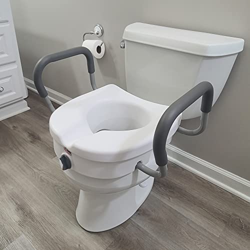 Carex E-Z Lock Raised Toilet Seat With Handles, 5" Toilet Seat Riser with Arms, Fits Most Toilets, Handicap Toilet Seat With Handles, Handicap Toilet Seat