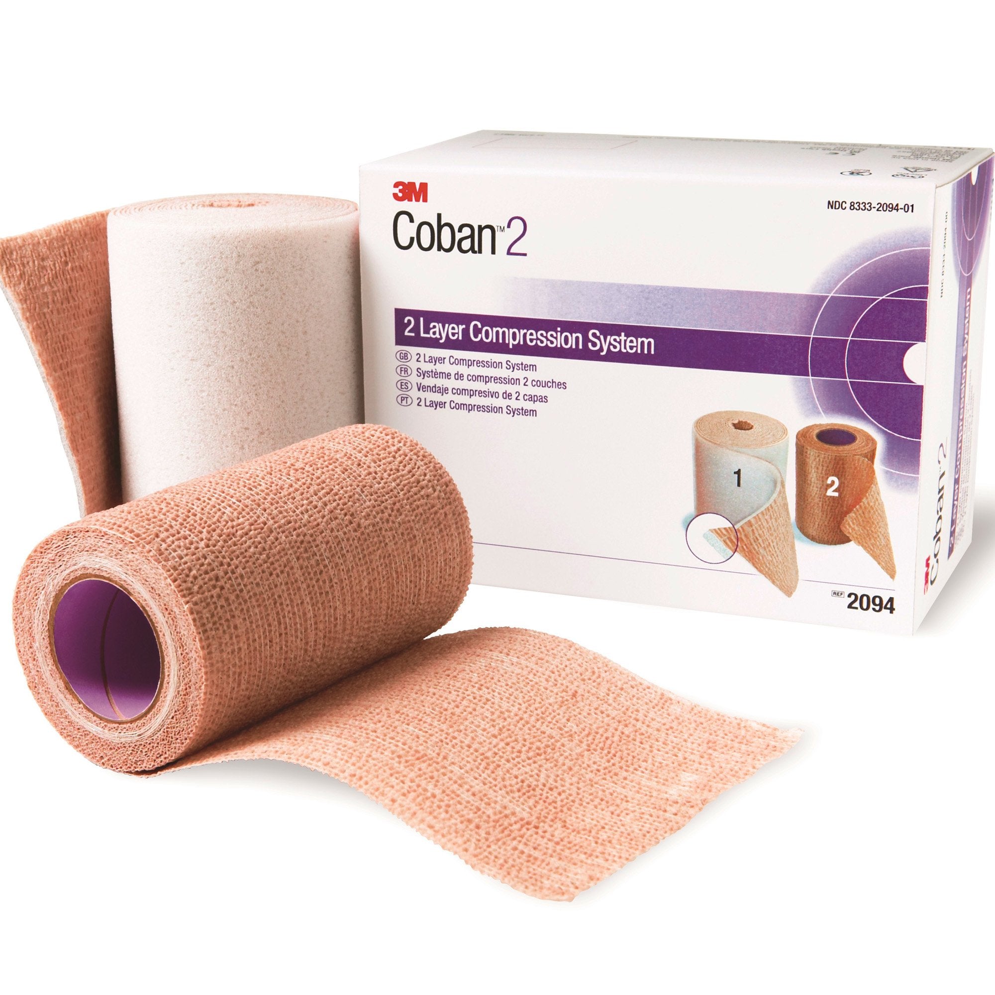 2 Layer Compression Bandage System 3M Coban 2 2-9/10 Yard X 4 Inch / 4 Inch X 5-1/10 Yard 35 to 40 mmHg Self-adherent / Pull On Closure Tan / White NonSterile