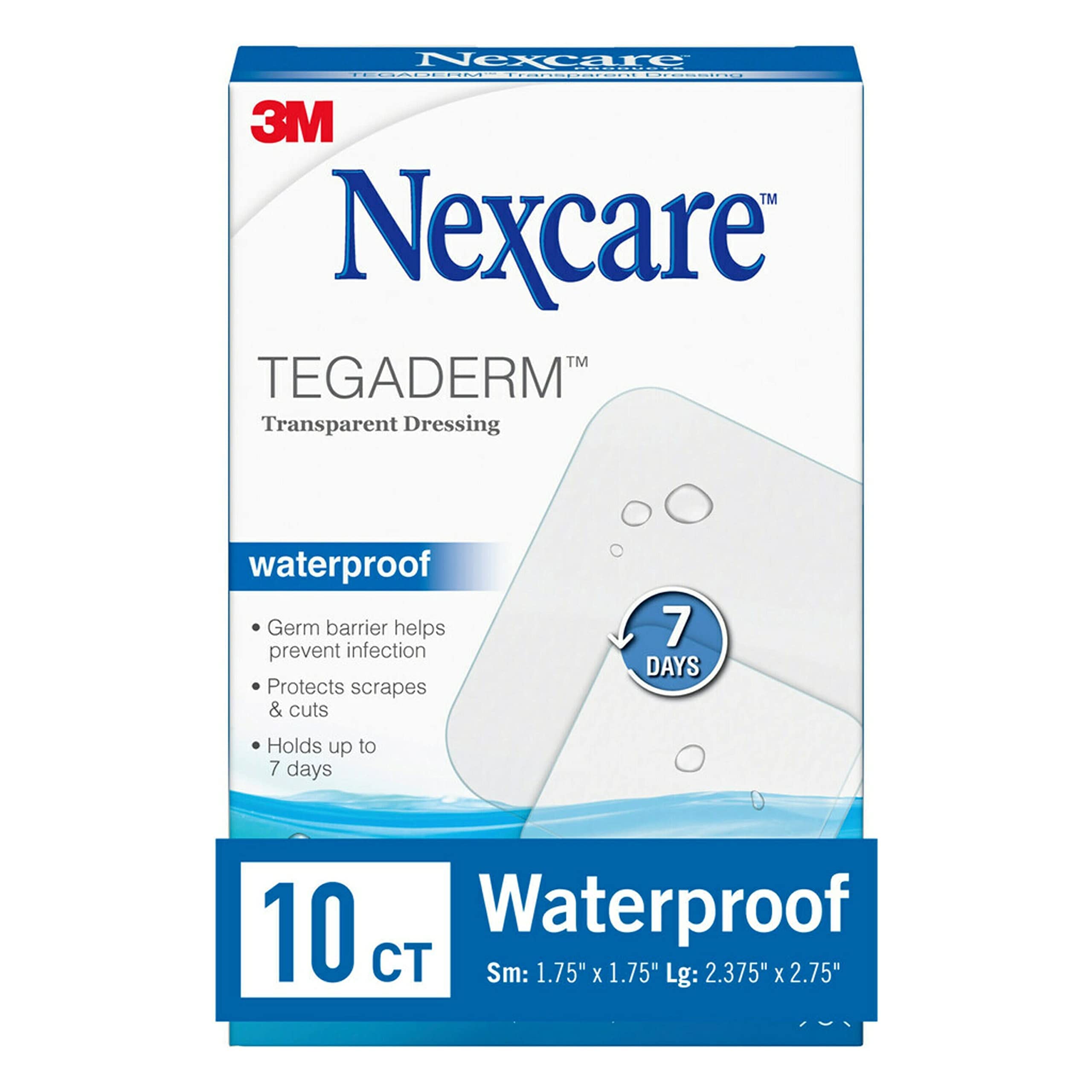 Nexcare Tegaderm Waterproof Transparent Dressing, Provides protection to minor burns, cuts, blisters and abrasions, 10 Ct, Assorted Sizes