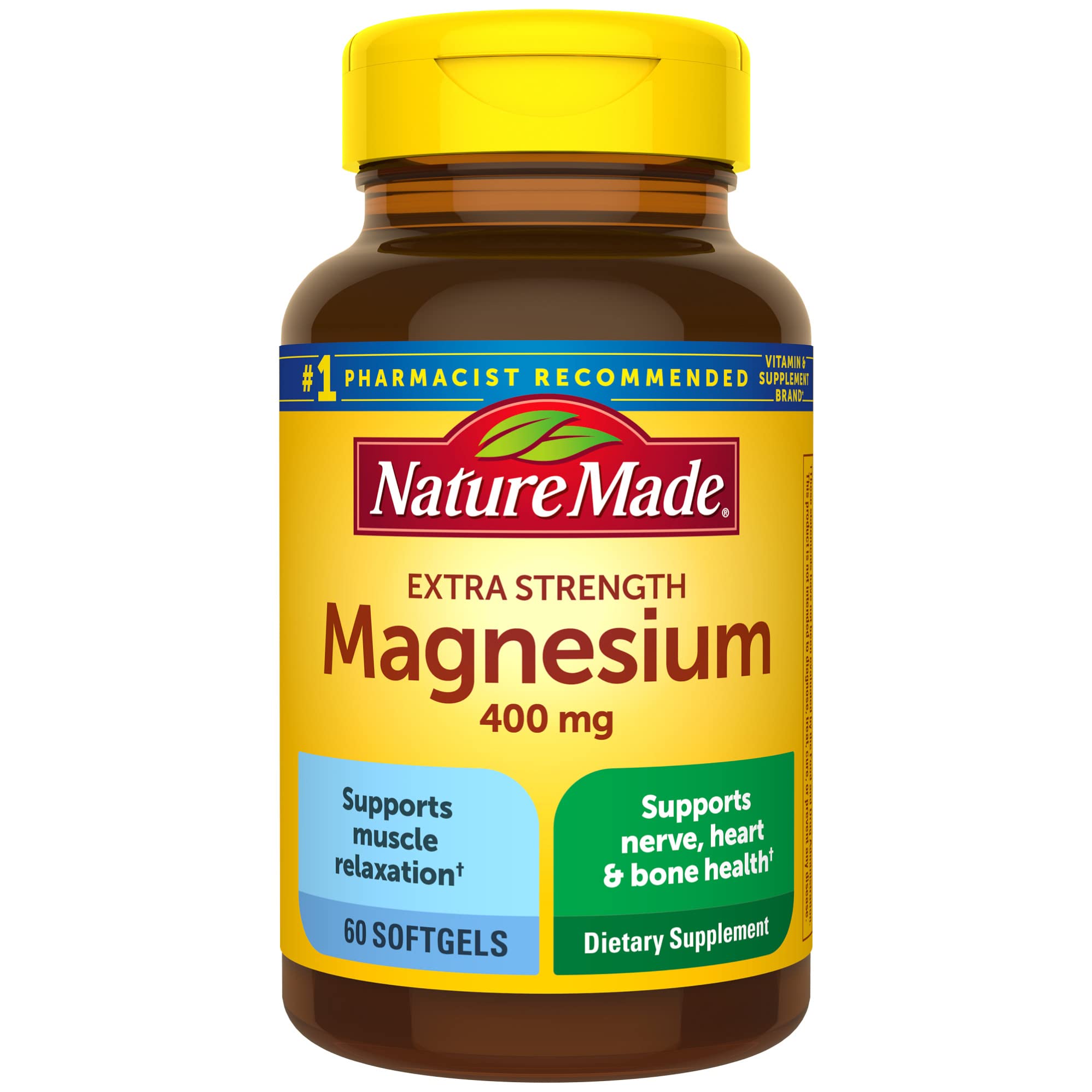 Nature Made Extra Strength Magnesium Oxide 400 mg, Dietary Supplement for Muscle, Nerve, Bone and Heart Support, 60 Softgels, 60 Day Supply