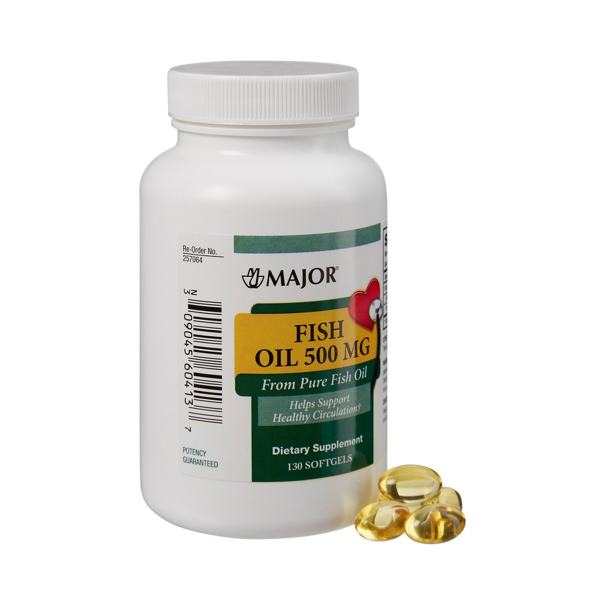 Omega 3 Supplement Major Fish Oil 500 mg Strength Softgel 130 per Bottle