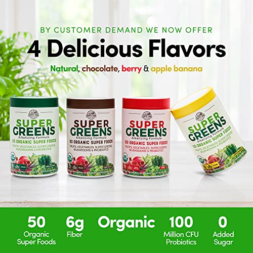 Country Farms Super Greens Natural Flavor, 50 Organic Super Foods, USDA Organic Drink Mix, Super Foods, Mushrooms & Probiotics, Supports Energy, 20 Servings, 10.6 Oz