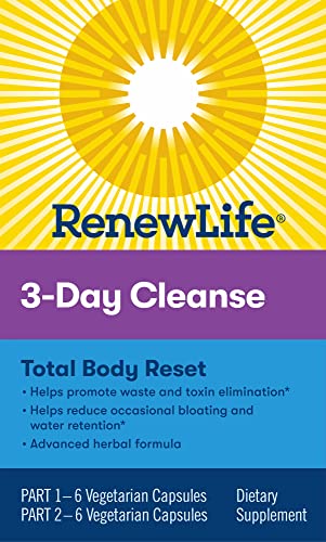 Renew Life Adult Cleanse Total Body Reset, 3-Day, 2-Part Program, Advanced Herbal Formula - 12 Vegetarian Capsules