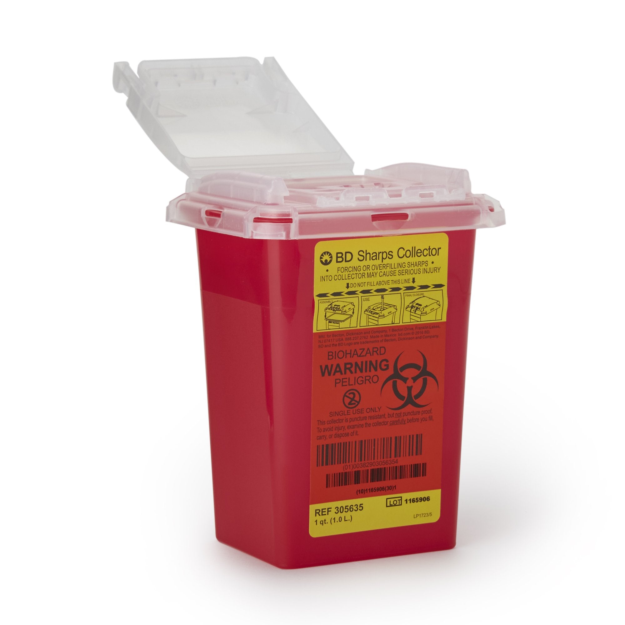Sharps Container BD Red Base 7 H X 4-9/10 W X 3-9/10 D Inch Vertical Entry 0.25 Gallon