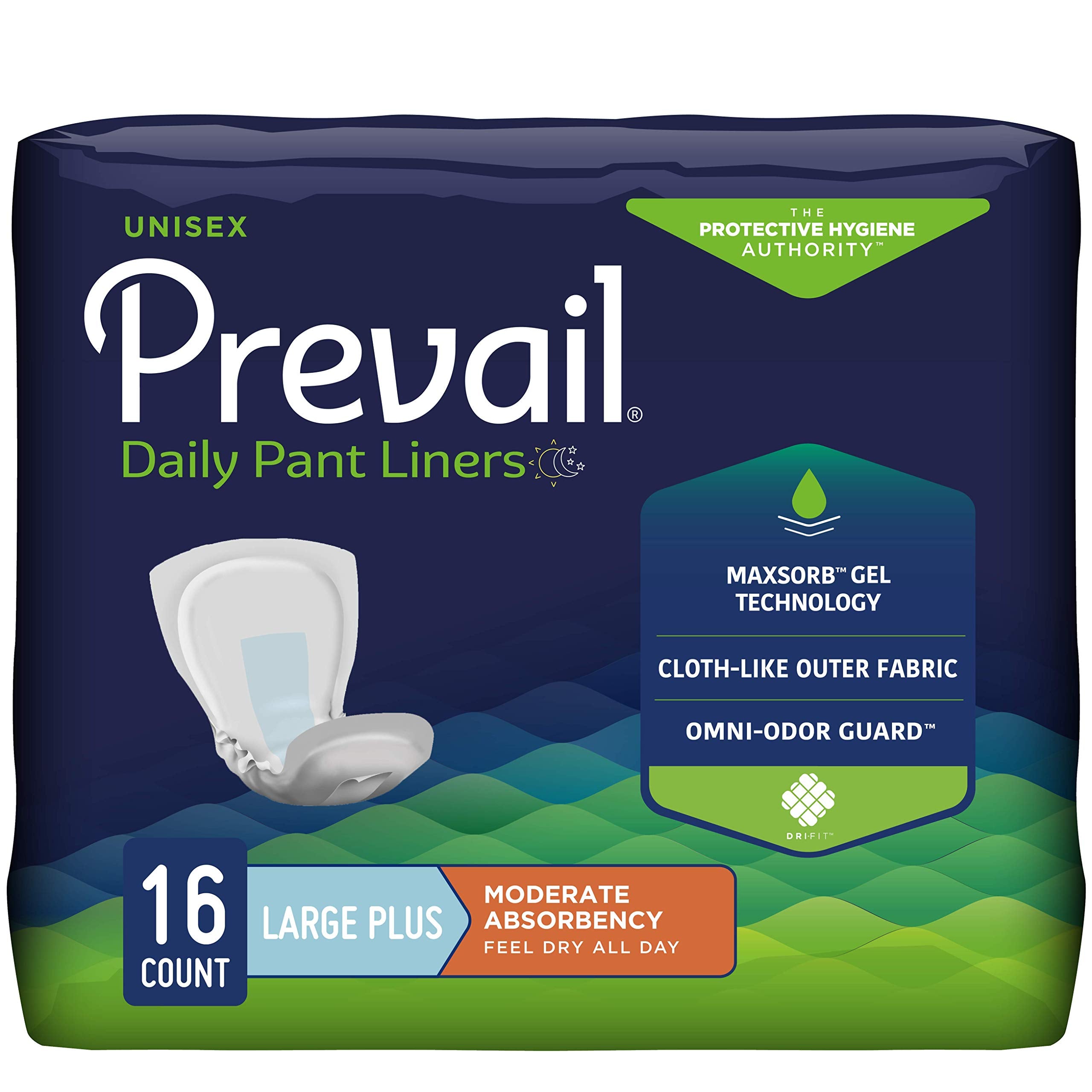 Prevail Incontinence Daily Pant Liners, Unisex, Moderate Absorbency, Large Plus, 16 Count