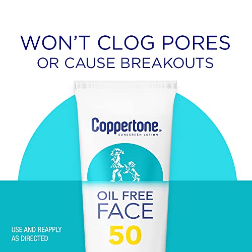 Coppertone Face Sunscreen SPF 50, Oil Free Sunscreen for Face, Water Resistant SPF 50 Sunscreen Face Lotion, Travel Size Sunscreen, 3 Fl Oz Tube