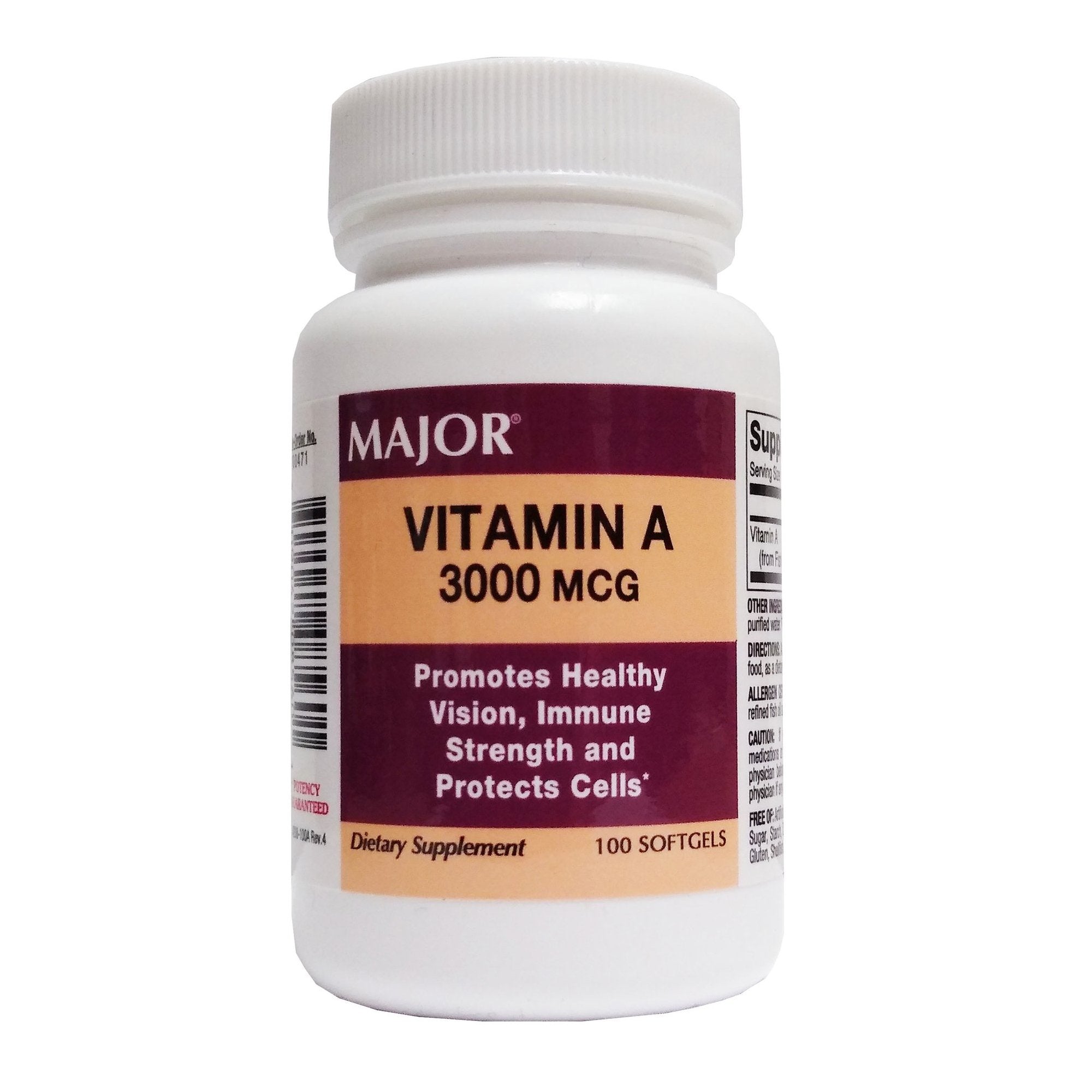 Vitamin Supplement Major Vitamin A 3,000 mcg Strength Capsule 100 per Bottle