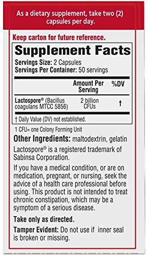 BACID Daily Probiotic with Bacillus Coagulans for Digestive Health, White, 100 Count