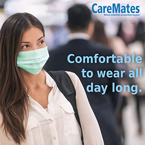 CareMates Soft Disposable 3-Ply Elastic Earloop Patient Mask, Fluid Resistance, 99% Small Particle Filtration, Breathable, 50-count