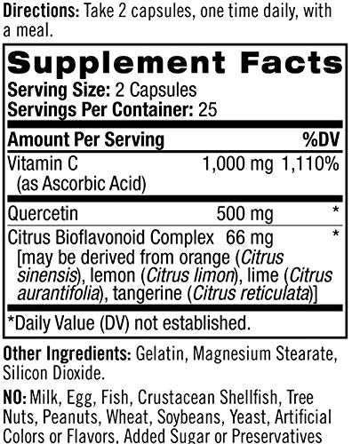 Natrol Quercetin Complex, Immune Health with Vitamin C and Citrus Bioflavonoids, 500 mg 50 Count