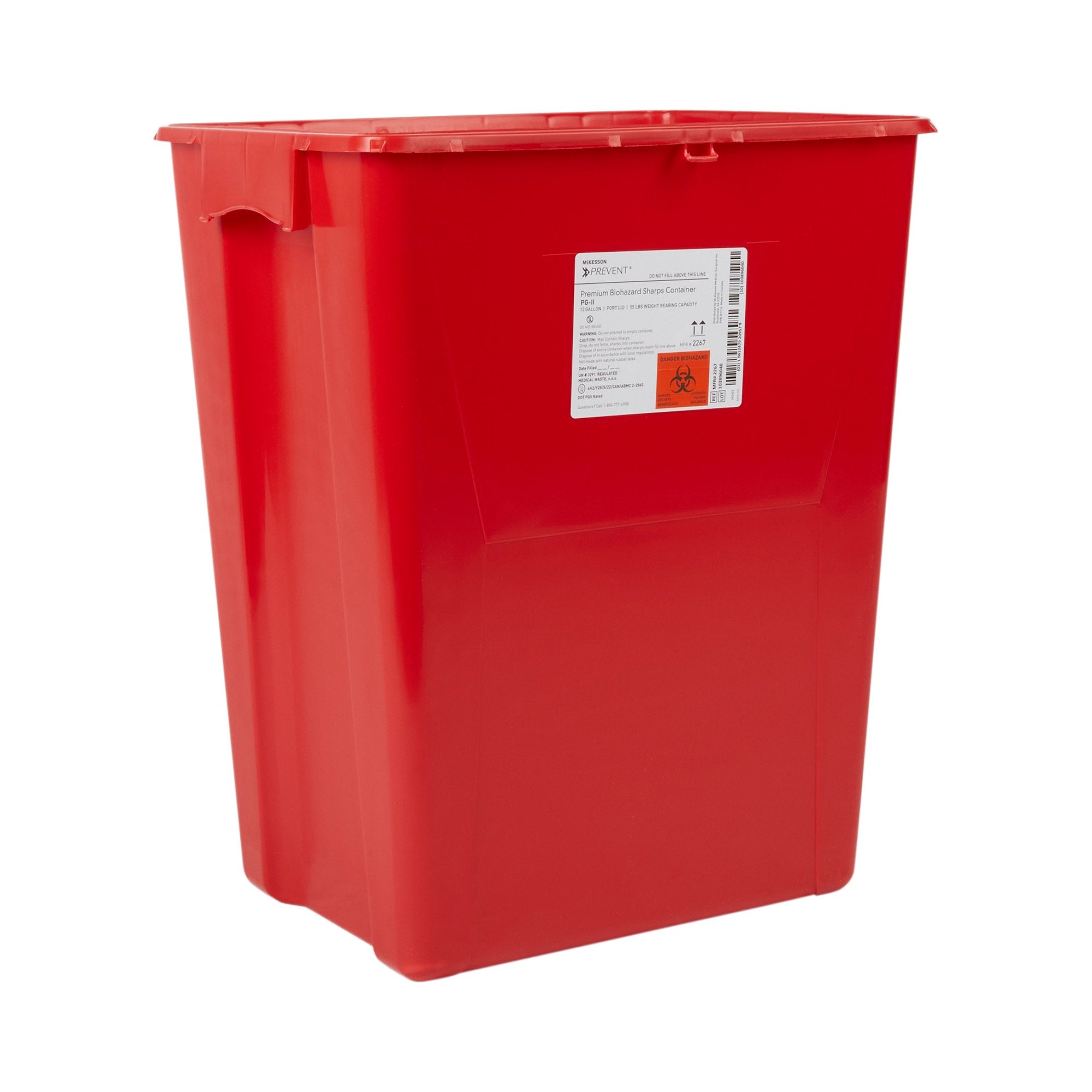 Sharps Container McKesson Prevent Red Base 20-4/5 H X 17-3/10 W X 13 L Inch Vertical Entry 12 Gallon