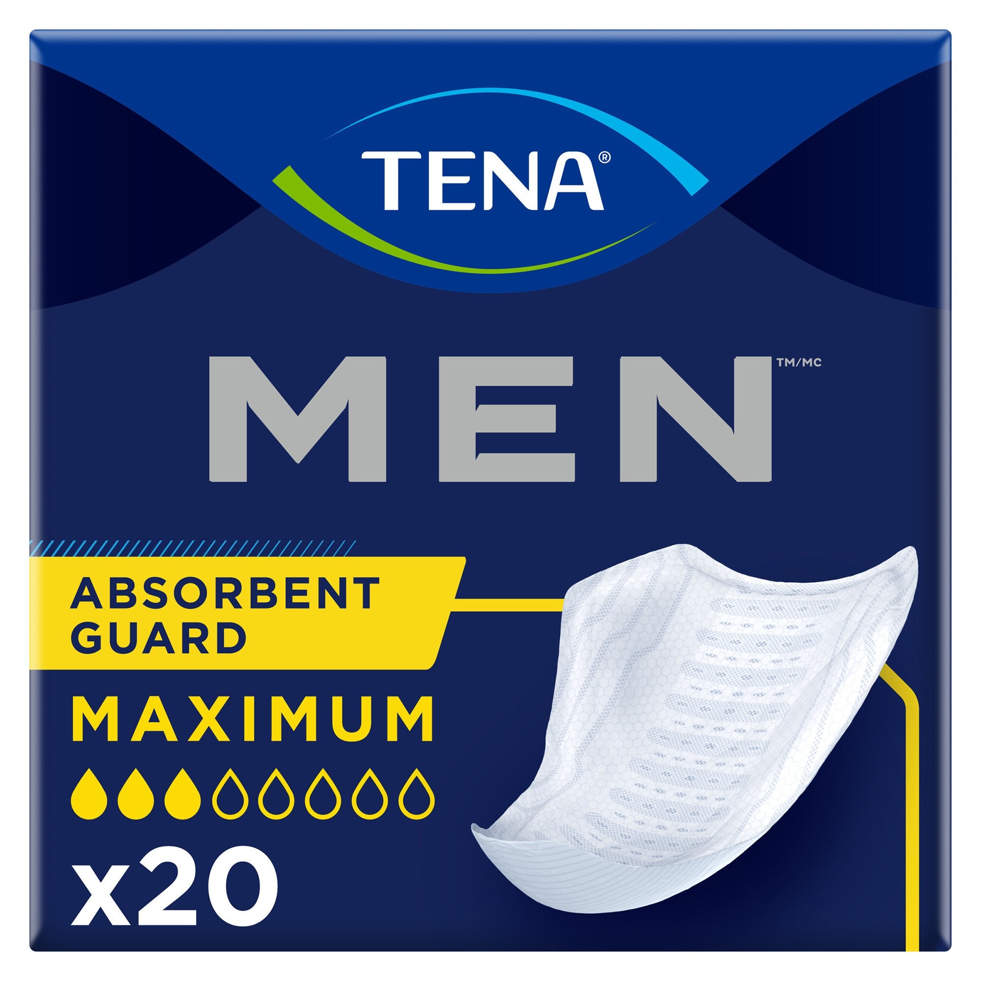 Bladder Control Pad TENA Men Moderate Guard 8 Inch Length Moderate Absorbency Dry-Fast Core One Size Fits Most