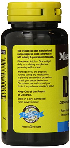 MASON NATURAL Vitamin D3 25 mcg (1000 IU) - Supports Overall Health, Strengthens Bones and Muscles, from Fish Liver Oil, 60 Softgels (Pack of 3)