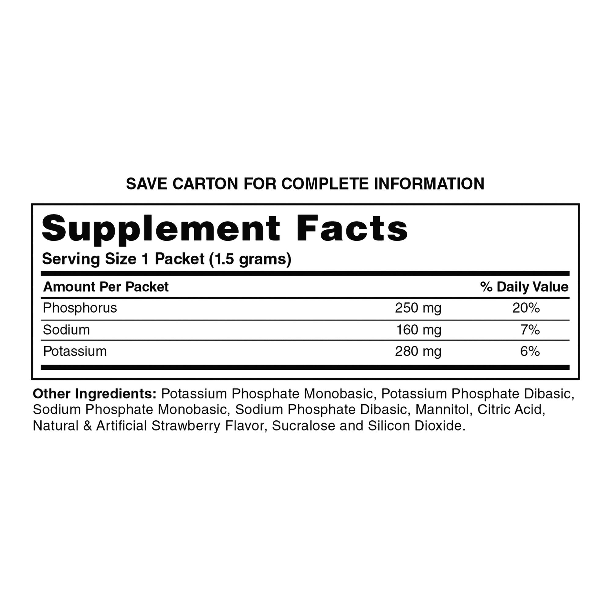 Dietary Supplement Geri-Care Phosphorus / Sodium / Potassium 250 mg -160 mg - 280 mg Strength Oral Powder 100 per Box Strawberry Flavor