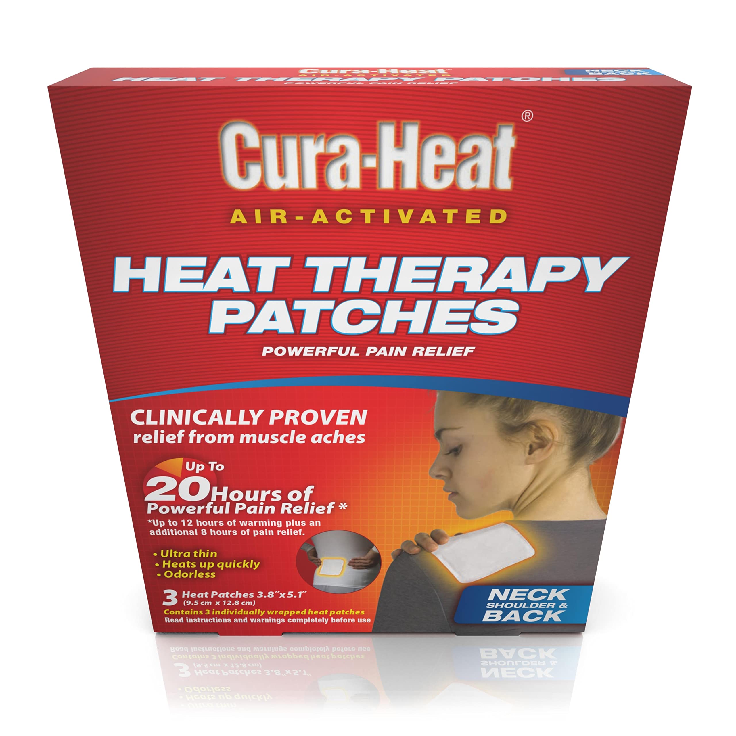 Cura Heat Multi-Purpose Therapeutic Heat Wrap (3 Count), Soothes, Relaxes, Relieves, and Unlocks Tight Muscles, White, (01100D)