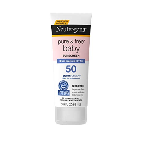Neutrogena Pure & Free Baby Mineral Sunscreen Lotion with Broad Spectrum SPF 50 & Zinc Oxide, Water-Resistant, Hypoallergenic & Tear-Free Baby Sunscreen, 3 fl. oz, 3 pk