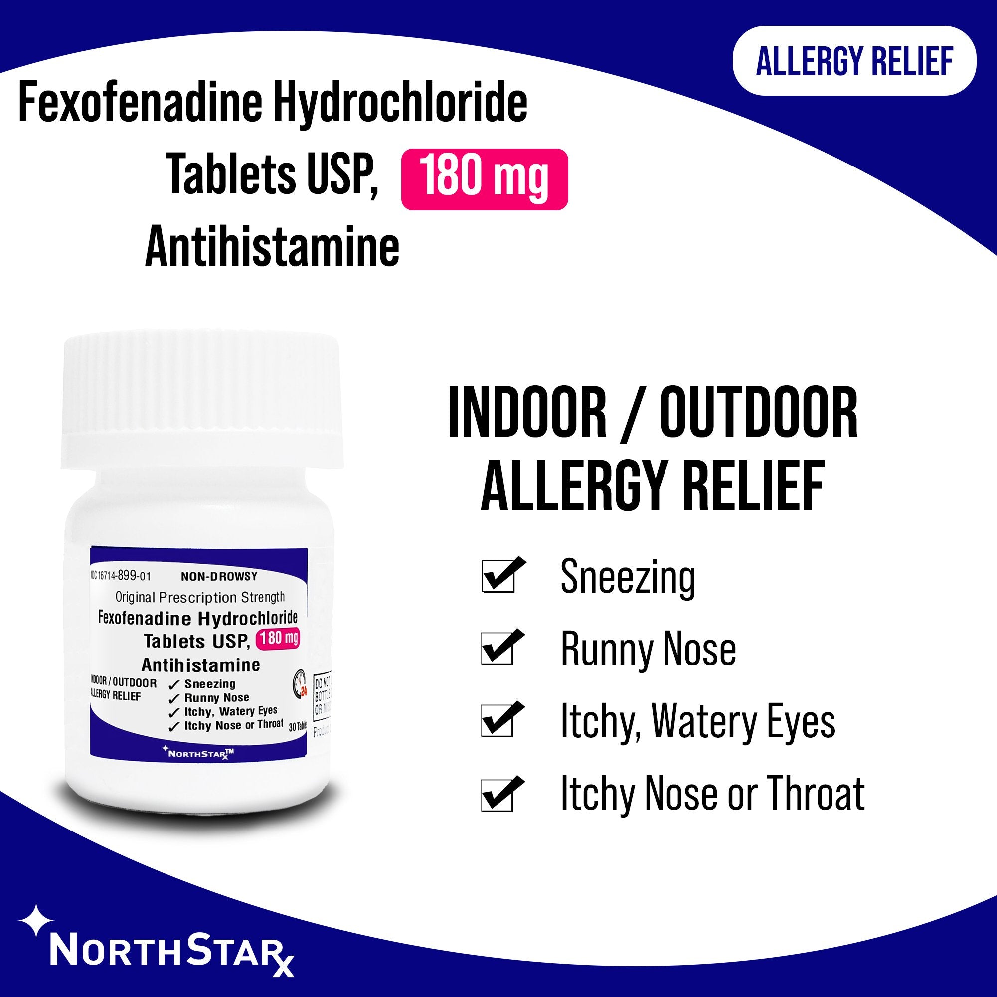 Allergy Relief NorthStar 180 mg Strength Tablet 30 per Bottle