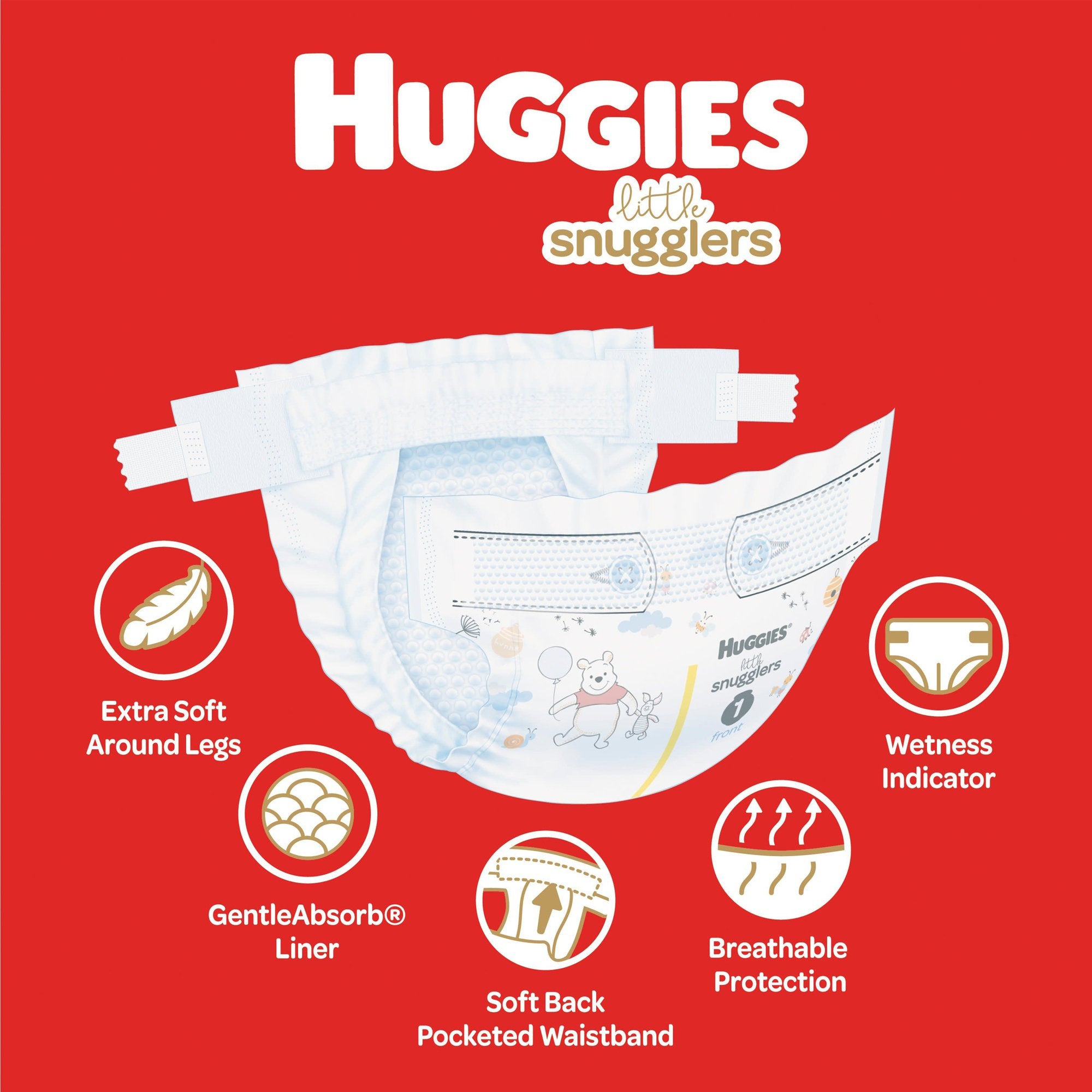 Unisex Baby Diaper Huggies Little Snugglers Size 1 Disposable Moderate Absorbency