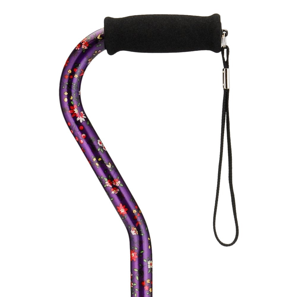 NOVA Designer Walking Cane with Offset Handle, Lightweight Adjustable Walking Stick with Carrying Strap, Purple Bliss Design