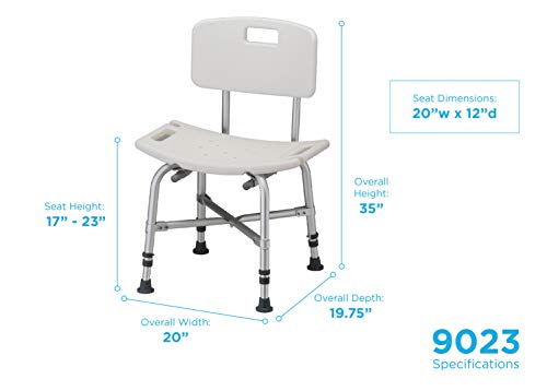 NOVA Medical Products Heavy Duty Shower & Bath Chair with Back 500 lb, White, 1 Count