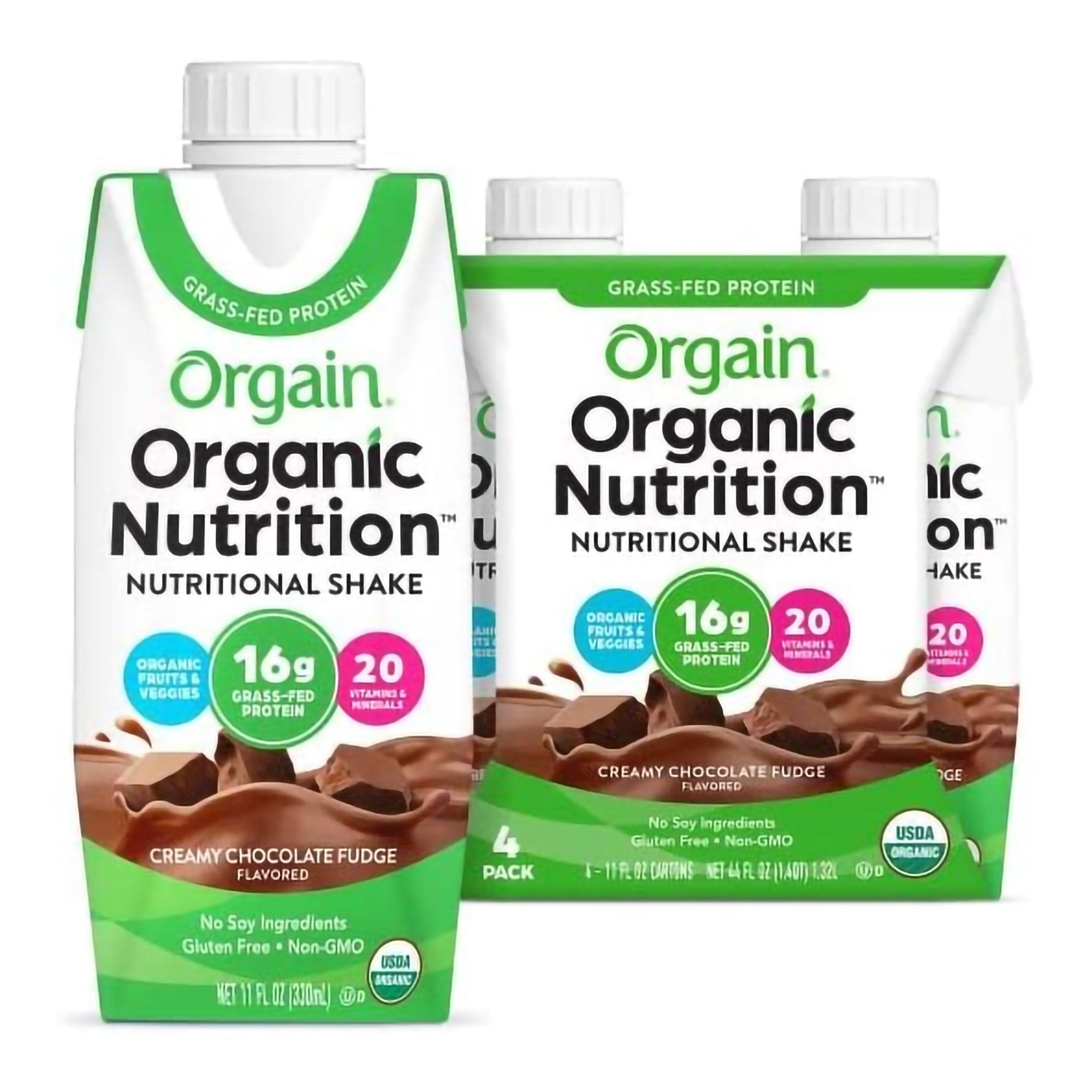 Oral Supplement Orgain Organic Nutritional Shake Creamy Chocolate Fudge Flavor Liquid 11 oz. Carton