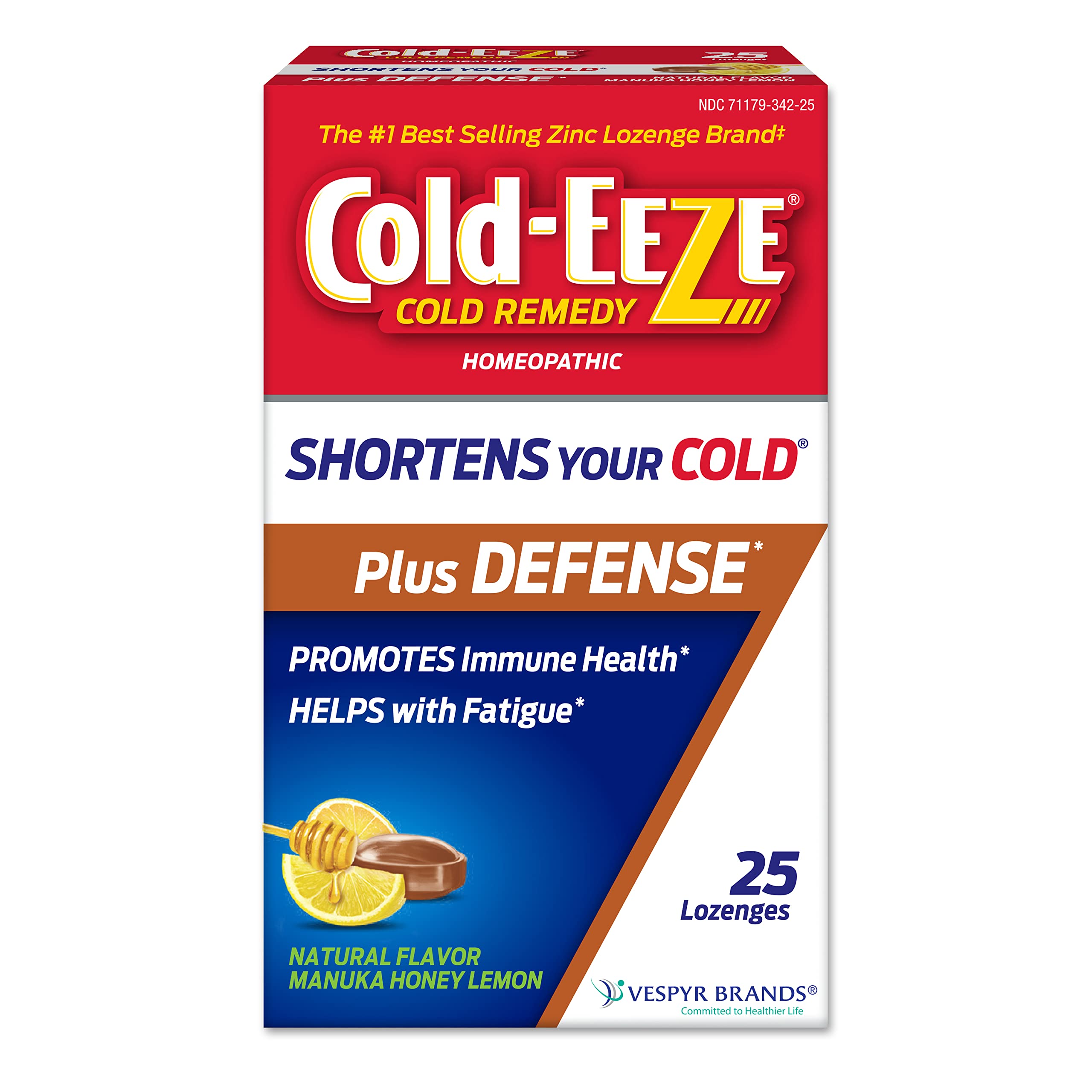 COLD-EEZE Plus Defense Natural Manuka Honey Lemon Zinc Lozenges, Homeopathic Cold Remedy, Shortens Common Cold Symptoms, Promotes Immune Health, Sambucus Nigra, Echinacea and Rose Hips, 25 Ct.