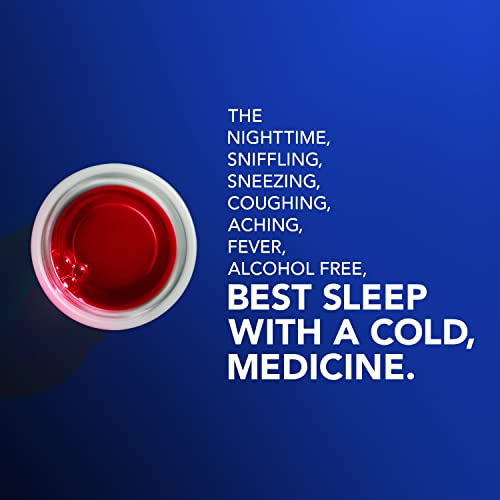 Vicks NyQuil ALCOHOL FREE Cold & Flu Relief Liquid Medicine, Powerful Multi-Symptom Nighttime Relief For Headache, Fever, Sore Throat, Sneezing, Runny Nose And Cough, Berry Flavor, 12 FL OZ