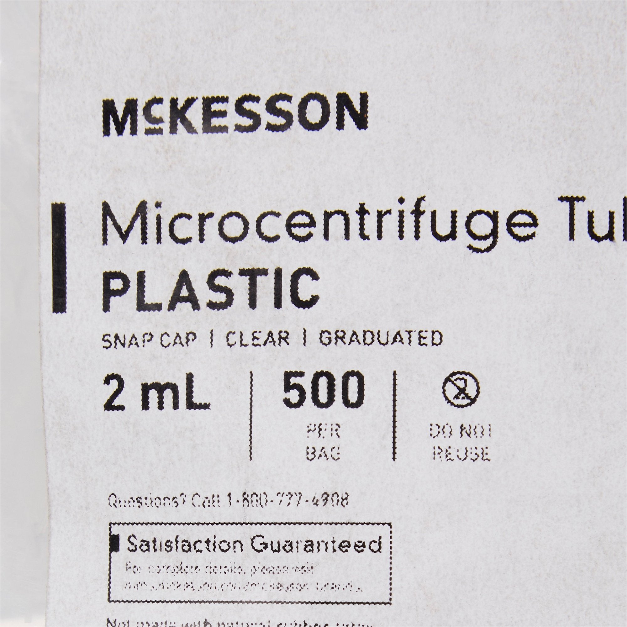 McKesson Microcentrifuge Tube Conical Bottom Plain 2 mL Without Color Coding Snap Cap Polypropylene Tube