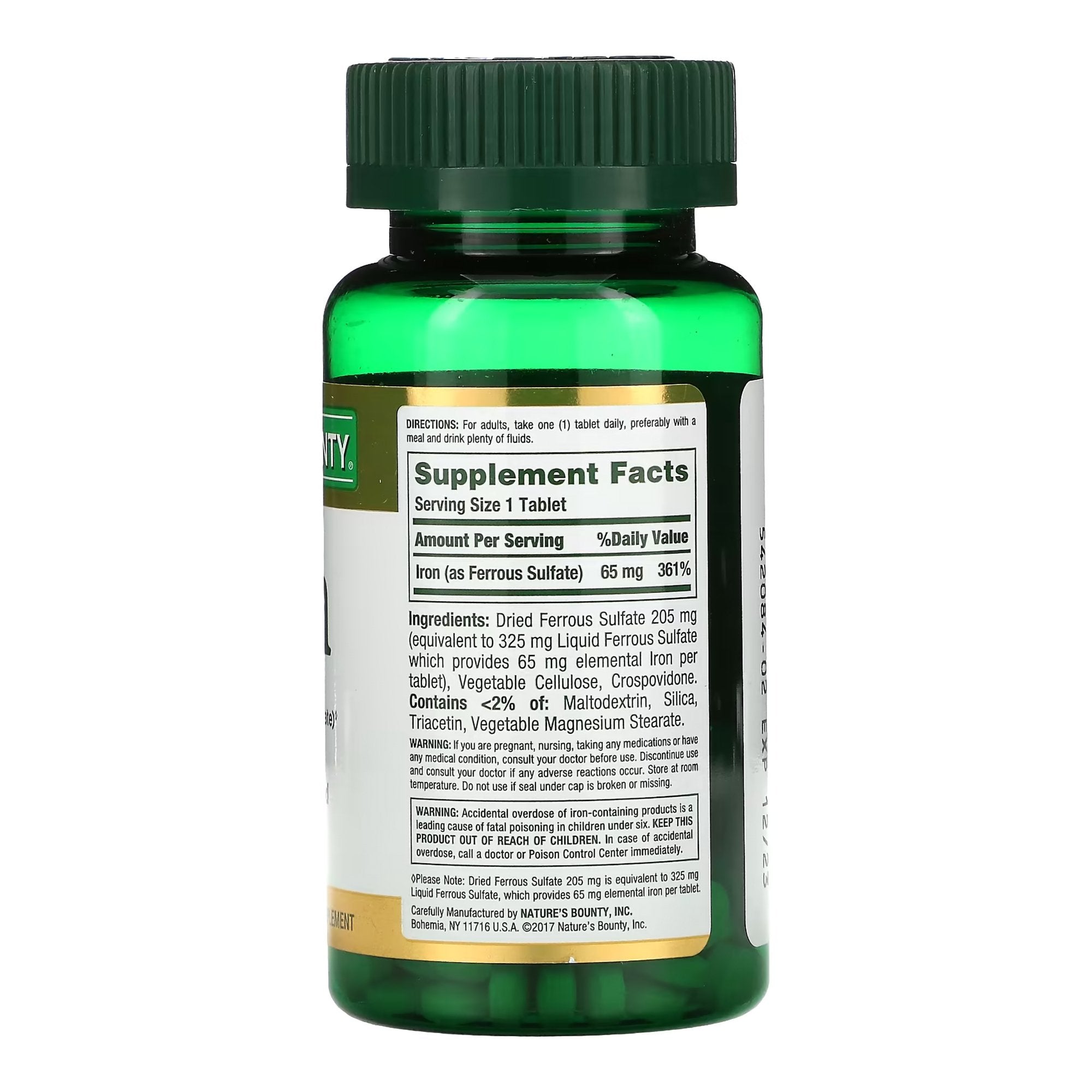 Mineral Supplement Nature's Bounty Iron 65 mg Strength Tablet 100 per Bottle