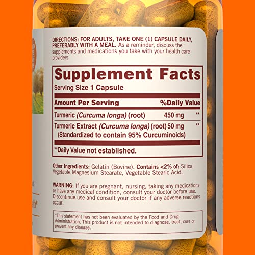 Turmeric Supplements by Sundown, for Antioxidant Health, Standardized Turmeric Extract, Non-GMO, Free of Gluten, Dairy, Artificial Flavors, 500 mg, 90 Capsules