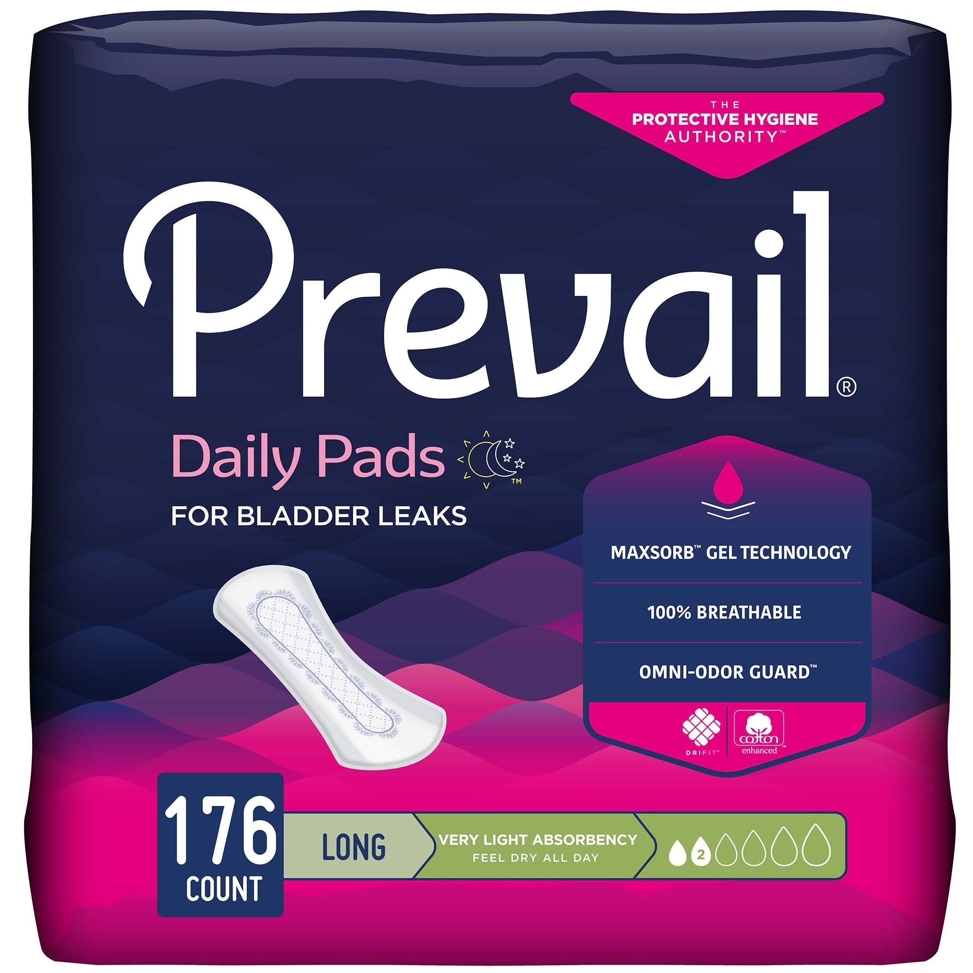Bladder Control Pad Prevail 8.35 Inch Length Light Absorbency Polymer Core One Size Fits Most