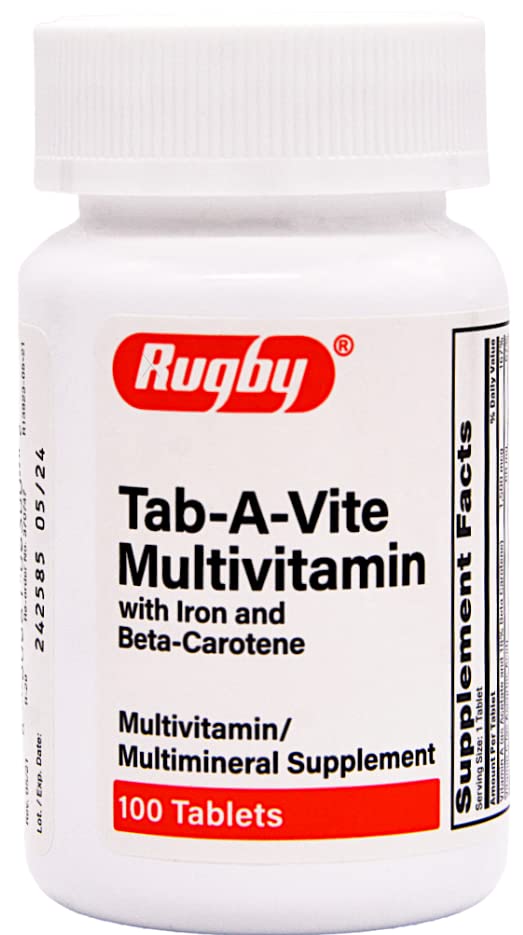 Rugby Tab-A-Vite Multivitamin with Iron and Beta-Carotene Multivitamin/Mineral Supplement - 100 Tablets