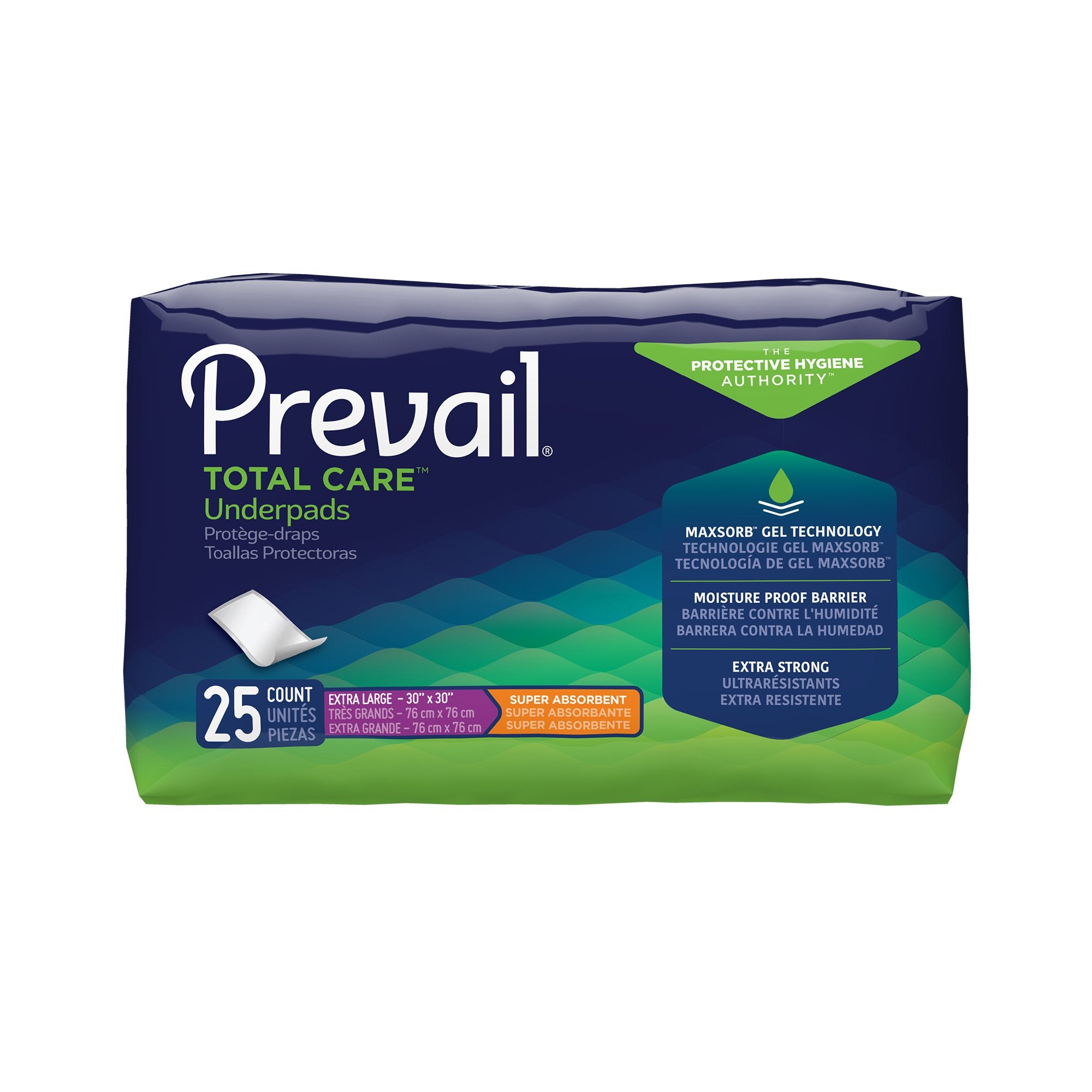 Disposable Underpad Prevail Total Care 30 X 30 Inch Polyester Heavy Absorbency