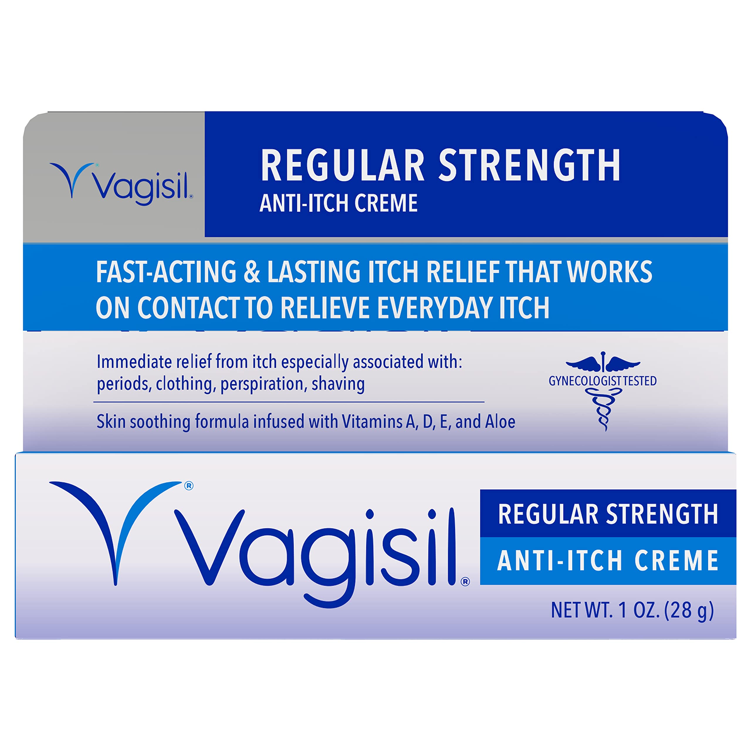 Vagisil Regular Strength Anti-Itch Moisturizing Feminine Cream for Women, Gynecologist Tested, Hypoallergenic, Fast-acting and Long-lasting Itch Relief, Vaginal Moisturizer Soothes and Cools, 1 oz
