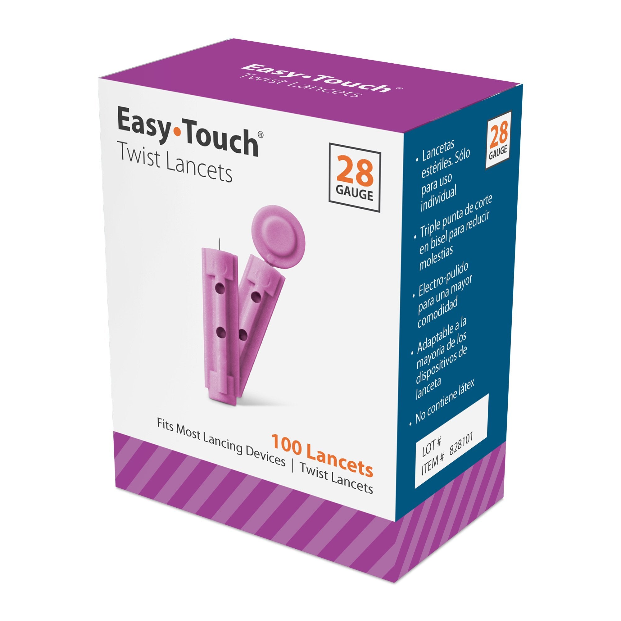 EasyTouch Twist Lancets - 28 G, (100 per Box)