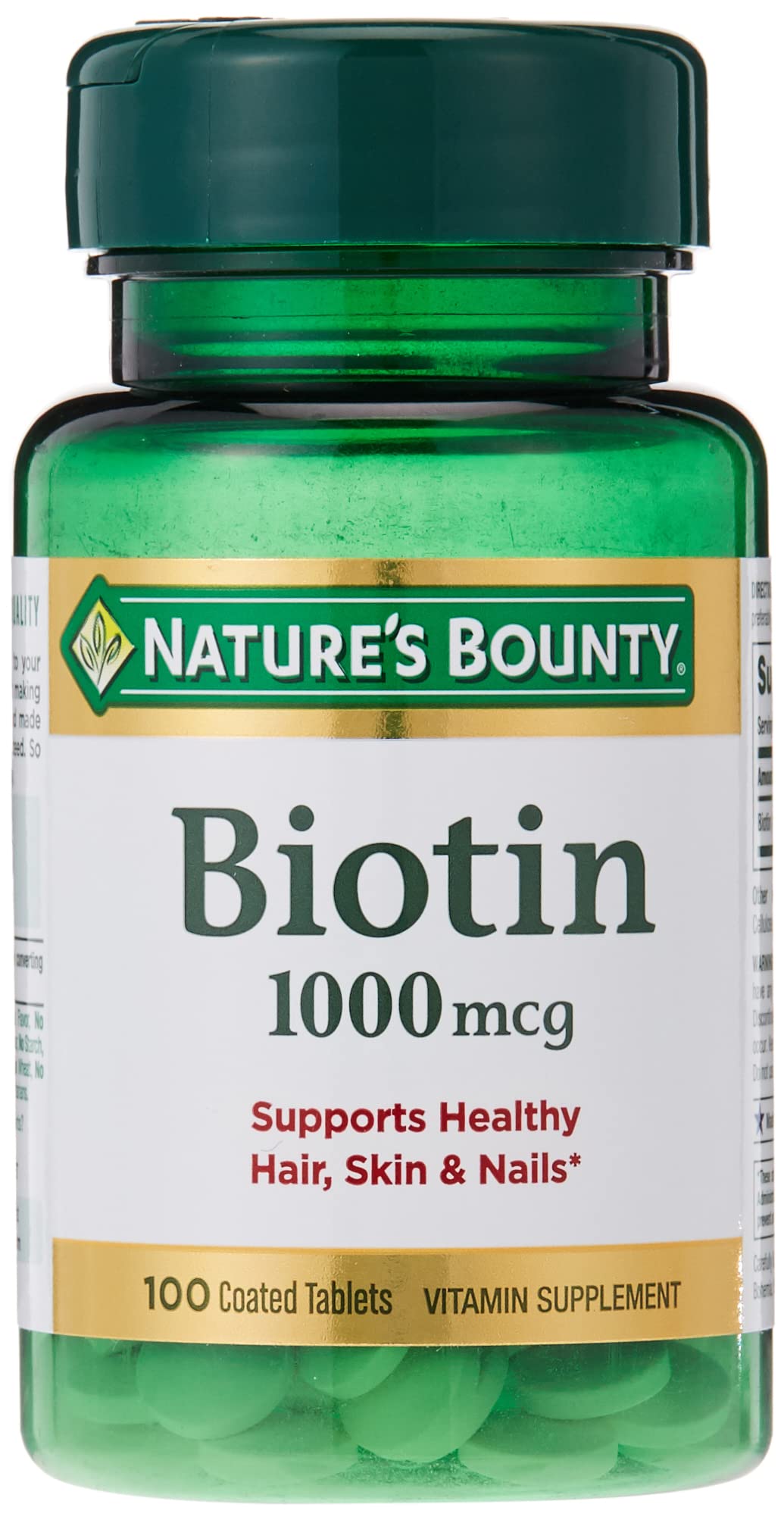 Biotin by Nature's Bounty, Vitamin Supplement, Supports Metabolism for Cellular Energy and Healthy Hair, Skin, and Nails, 1000 mcg, 100 Tablets