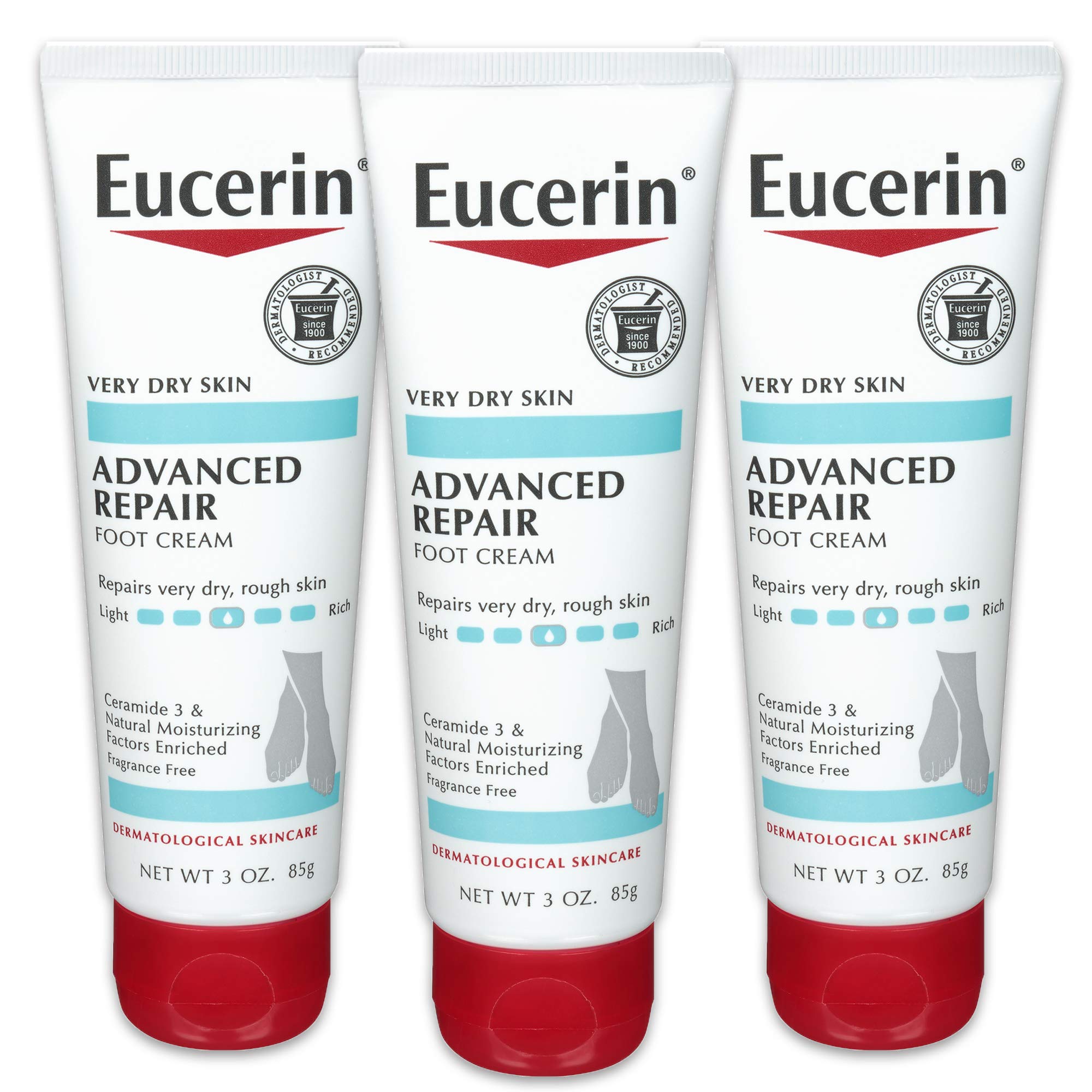 Eucerin Advanced Repair Foot Cream - Fragrance Free, Foot Lotion for Very Dry Skin - 3 oz. Tube (Pack of 3)