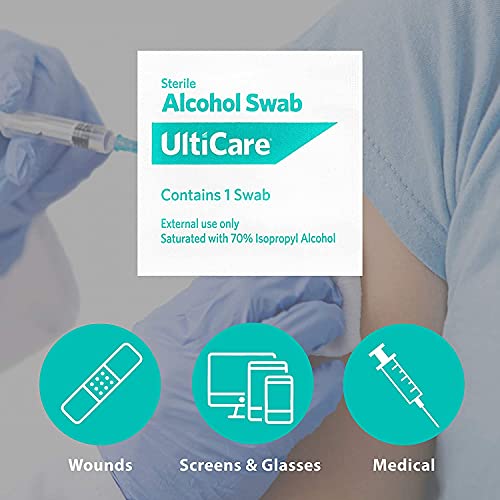 UltiCare Multi-Purpose Sterile and Antiseptic 2-Ply Alcohol Swabs: Ultra Thick and Soft, Individually Foil Wrapped, Saturated with 70% Isopropyl Alcohol, 100 Count
