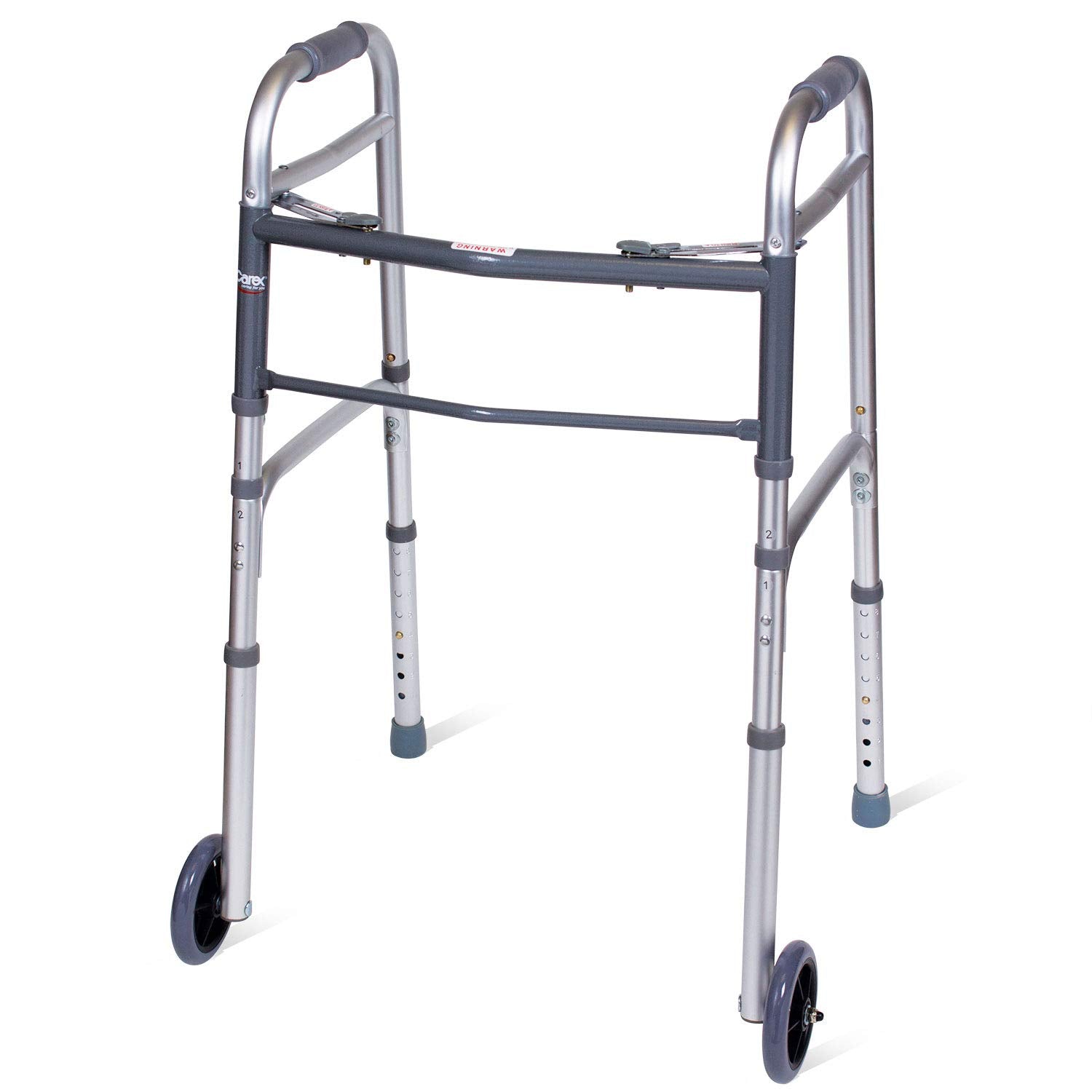 Carex Folding Walker for Seniors - Adult Walker With Wheels - Portable Medical Walker with Adjustable Height, 30-37 Inches