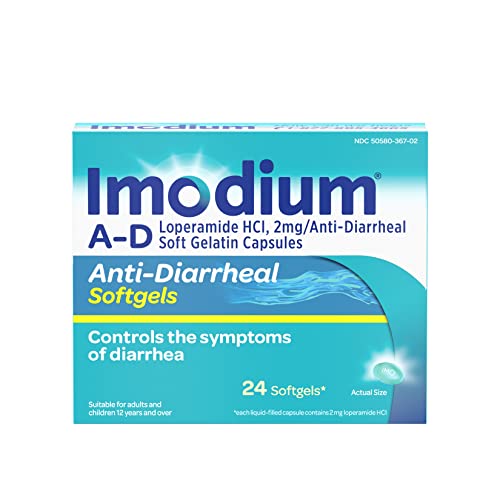 Imodium A-D Anti-Diarrheal Medicine Softgels, 2 mg Loperamide Hydrochloride, 24 ct.