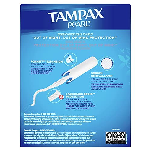 Tampax Pearl Plastic Unscented Tampons, Regular Absorbency, Blue, 18 Count