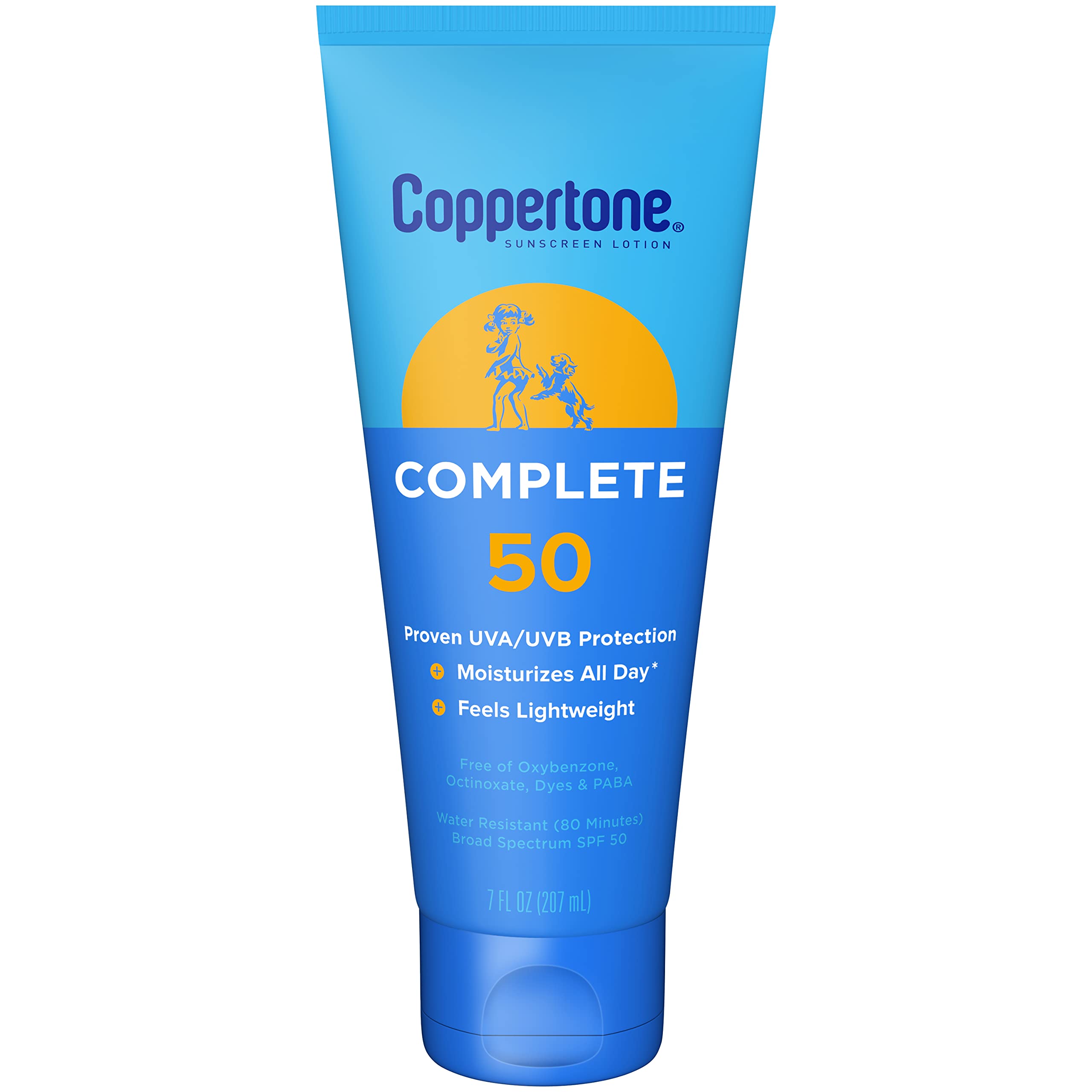 Coppertone COMPLETE SPF 50 Sunscreen Lotion, Lightweight, Moisturizing Sunscreen, Water Resistant Body Sunscreen SPF 50, 7 Fl Oz Tube