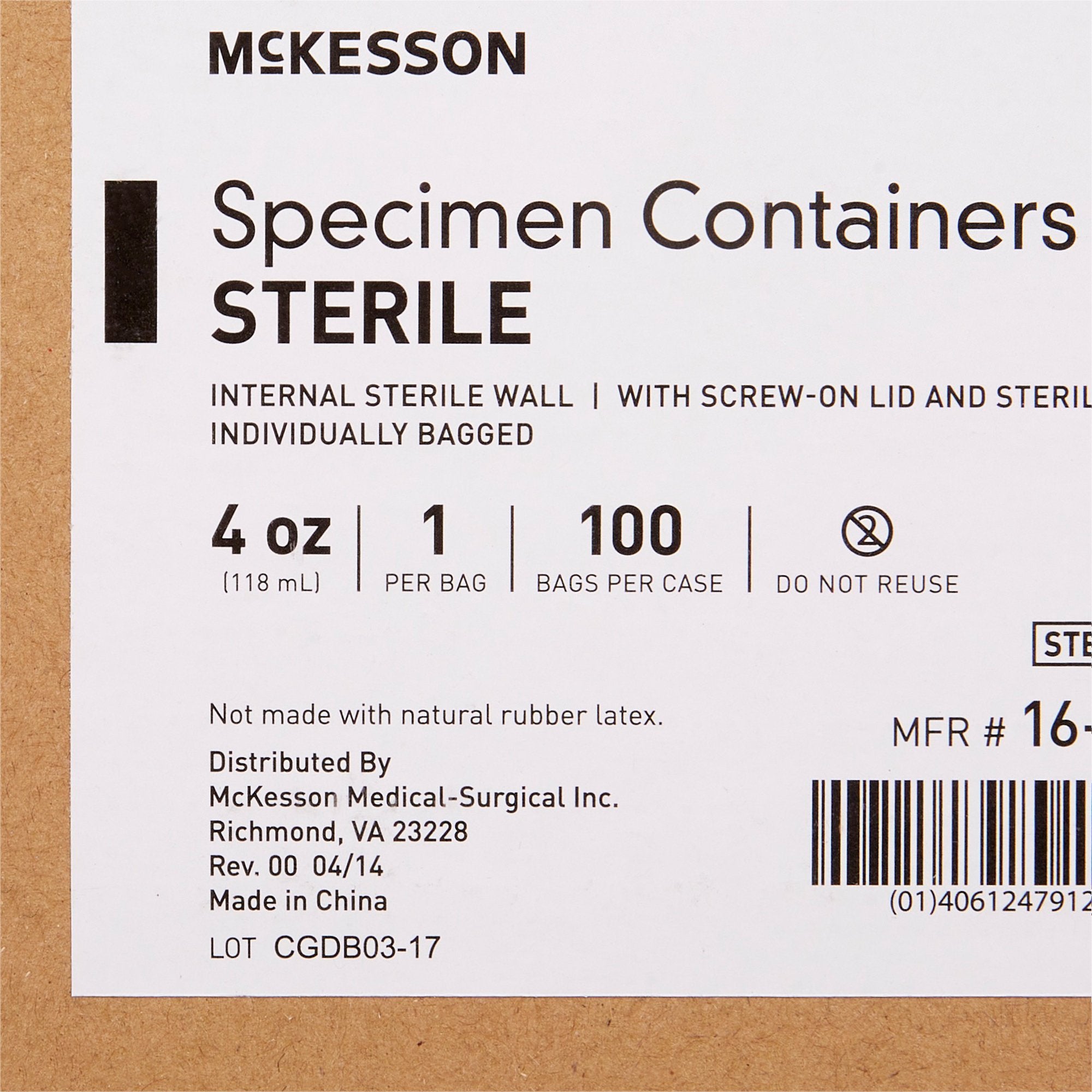 Specimen Container McKesson 120 mL (4 oz.) Screw Cap Sterile